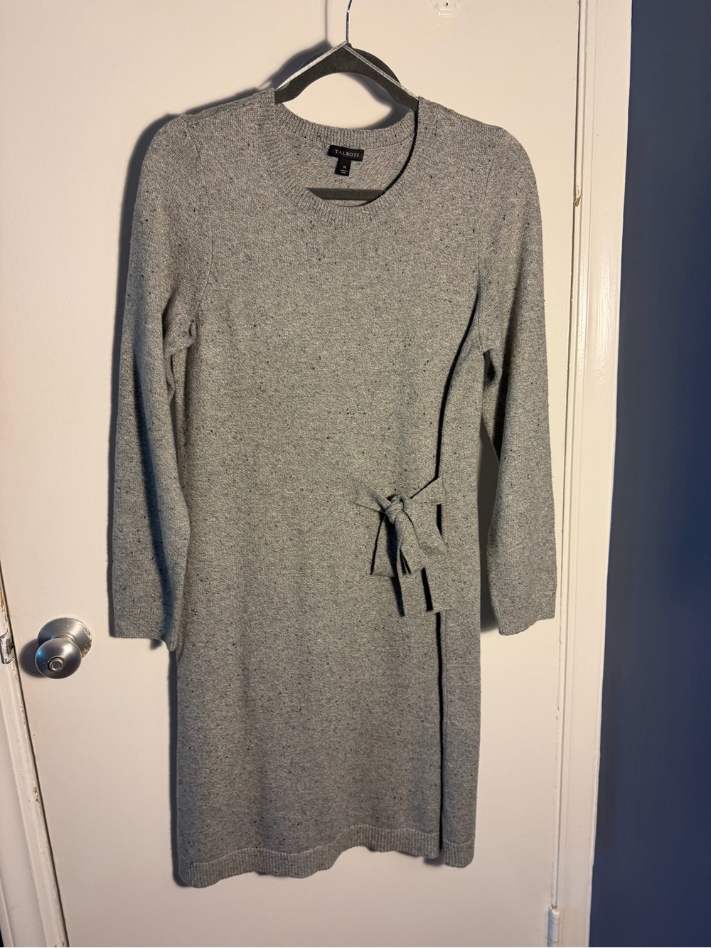 Talbots Light Gray Long-Sleeve Tie-Accent Knit Dress Medium